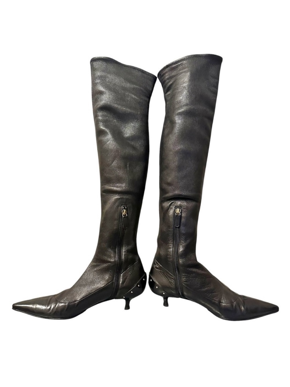 Vintage GUCCI TOM FORD FW 2003 Runway Black Leather Studded OTK Kitten Heel Boot - Picture 11 of 15